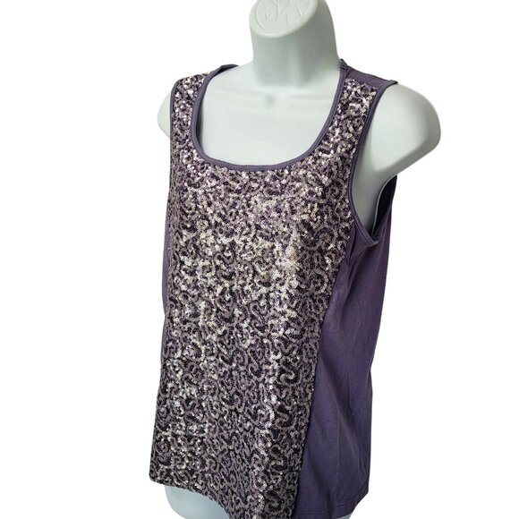 Chicos Purple Sequin Tank Top S Jersey Cotton Blend Sleeveless Scoop Neck Sparkl - Picture 9 of 9